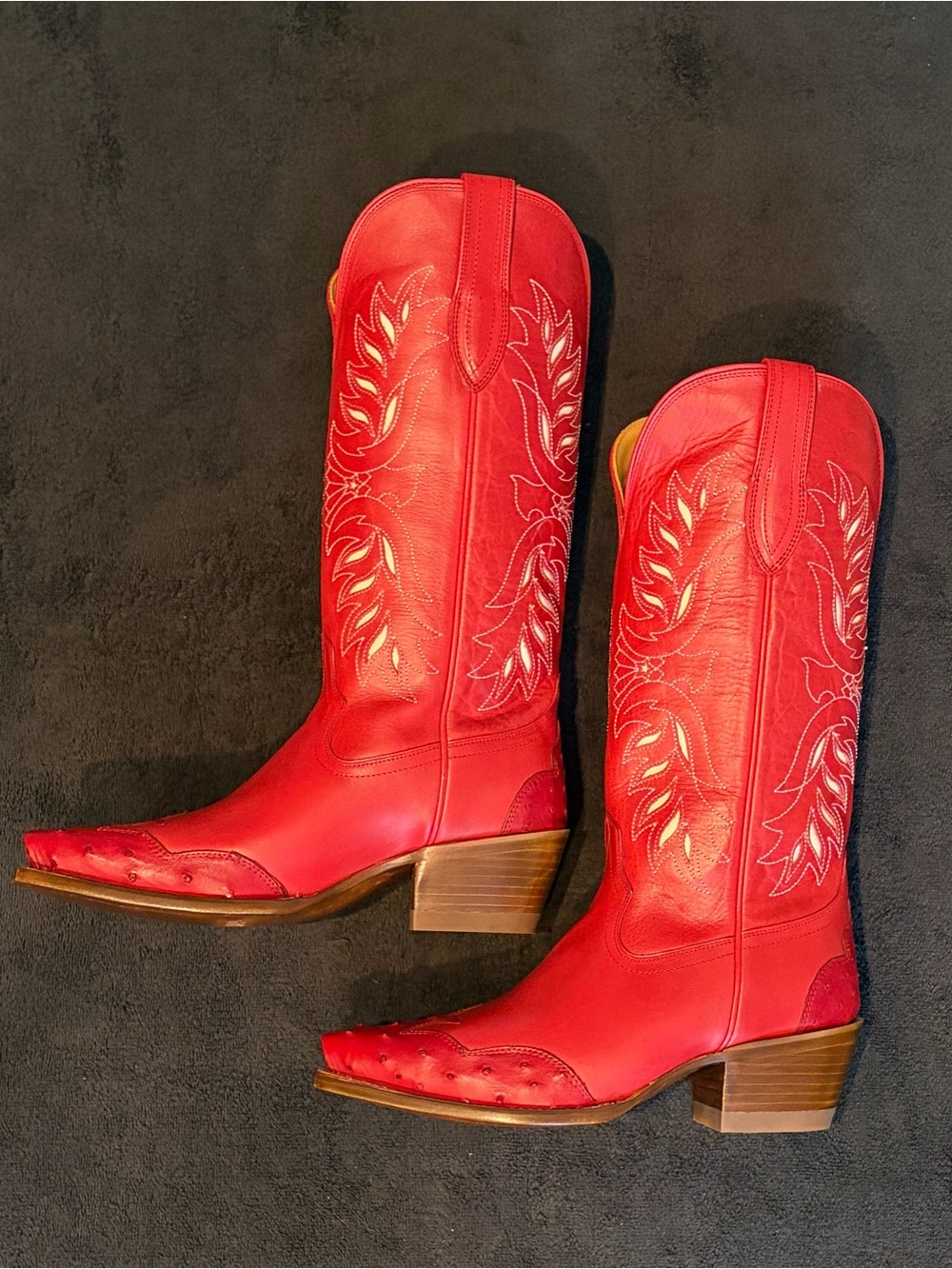 NIB Tecovas Annie Eagles Red Cowhide and Ostrich Cowgirl Boots - Picture 5 of 8